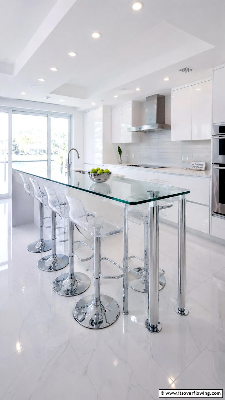 Minimalist Glass Breakfast Bar - 30 Breakfast Bar Ideas for Functional Kitchen Spaces