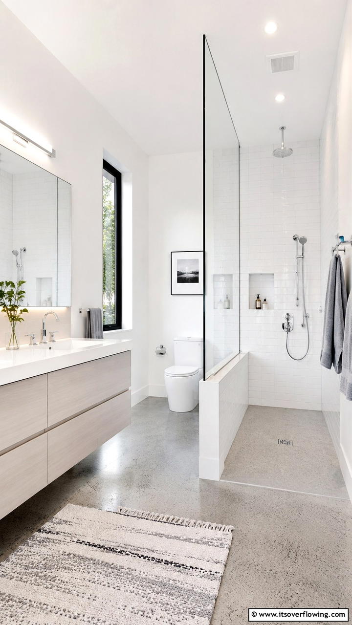 Minimalist Glass Partition - 30 Half-Wall Shower Ideas- Sleek Bathroom Design Solutions