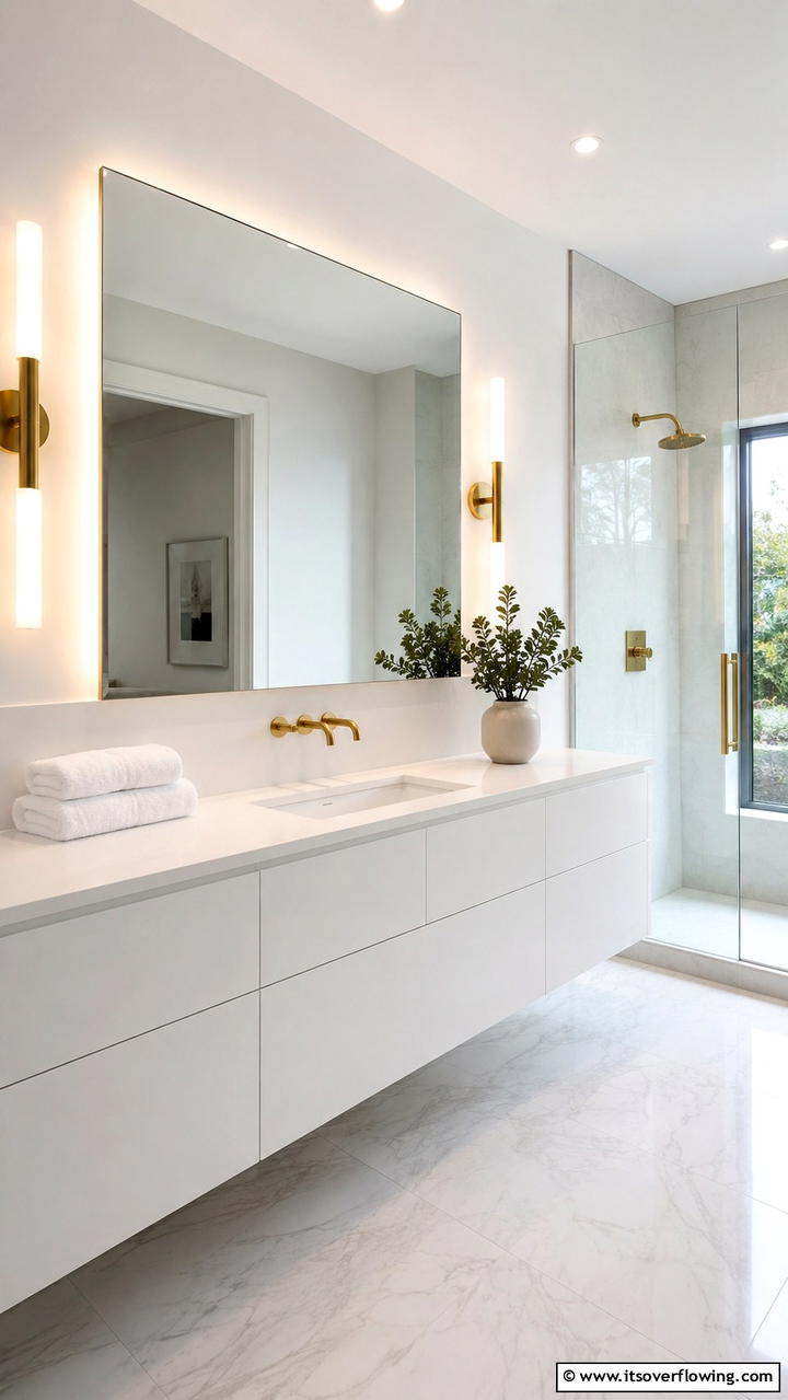 Minimalist Gold Fixtures - 30 Gold Bathroom Ideas for Luxurious, Modern Spaces