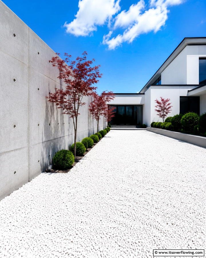 Minimalist Gravel Entrance - 30 Gravel Driveway Ideas- Durable & Stylish Options