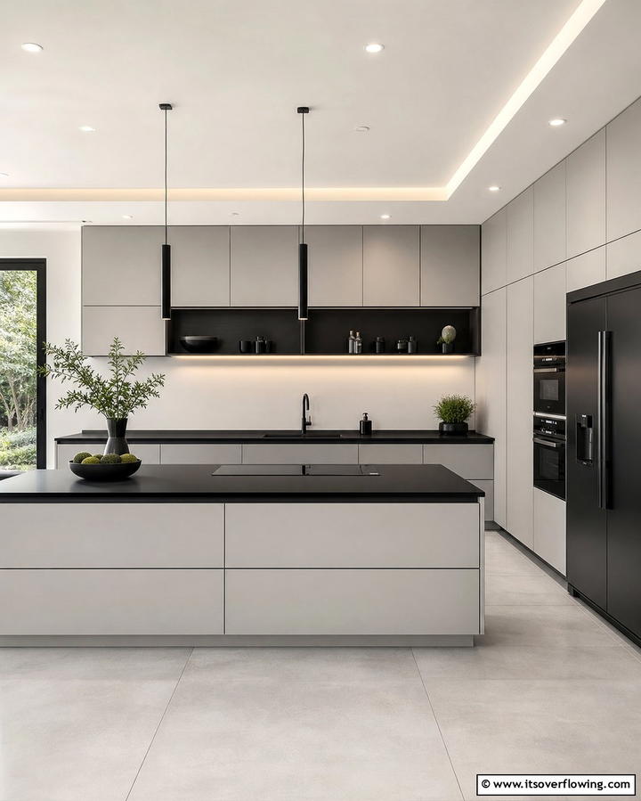Minimalist Gray and Black Harmony - 25 Kitchen Ideas with Gray Cabinets and Black Countertops