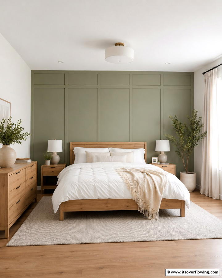 Minimalist Green Accent Panels - 30 Green Panelling Ideas for a Serene Bedroom