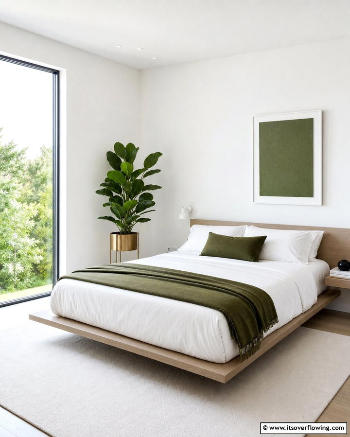 Minimalist Green and White Accents - 25 Green and White Bedroom Ideas for Serenity