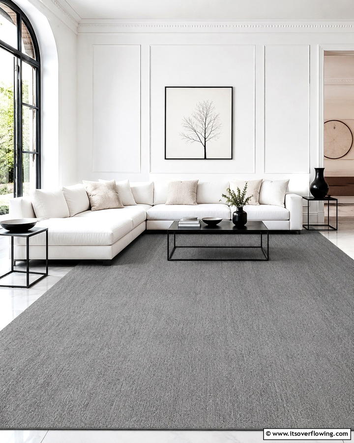 Minimalist Grey Carpet for a Sleek Look - 30 Grey Carpet Living Room Ideas for Cozy Neutral Spaces