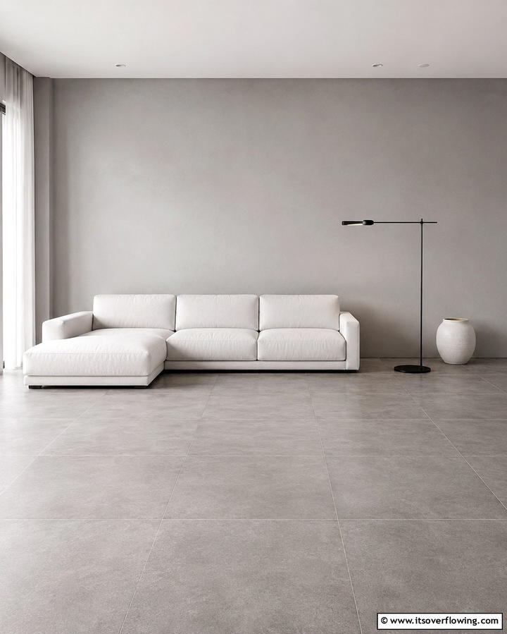 Minimalist Grey Flooring with Clean Lines - 30 Grey Flooring Living Room Ideas for Modern Elegance