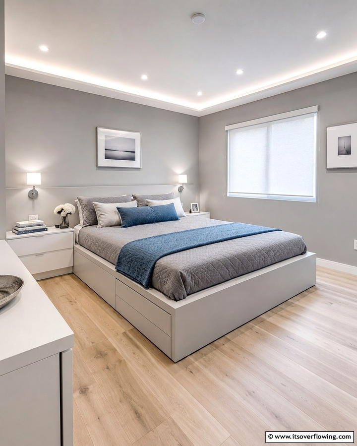Minimalist Grey Sanctuary - 30 Calming Blue and Grey Bedroom Ideas for Relaxing Retreats
