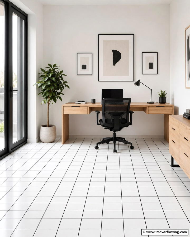Minimalist Grid - 25 Painted Floor Ideas to Revitalize Your Home