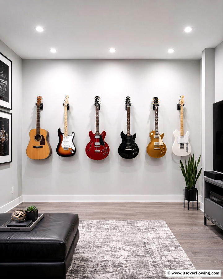 Minimalist Guitar Wall - 25 Guitar Room Ideas for Music Lovers