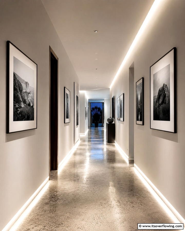 Minimalist Hallway Accents - 30 Aesthetic Room Ideas With LED Lights for Vibes