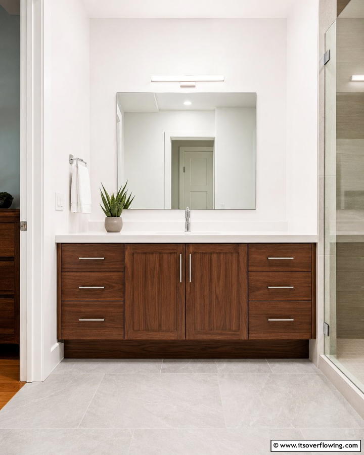 Minimalist Hardware for a Clean Look - 20 Wood Bathroom Vanity Ideas for a Warm Look