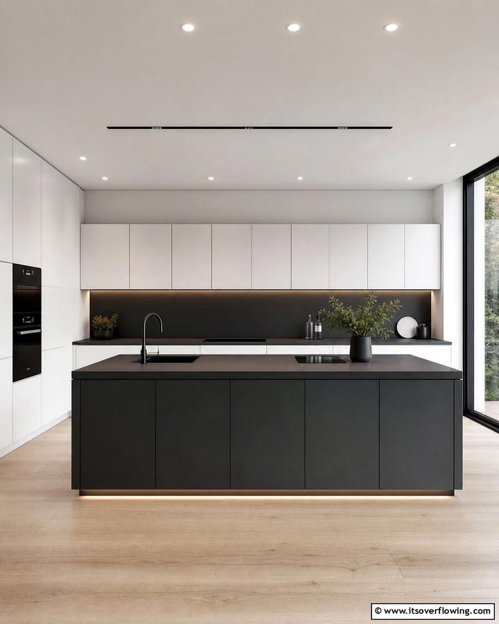 Minimalist Harmony with Matte Finishes - 20 Kitchen Ideas with Dark Countertops and Light Cabinets