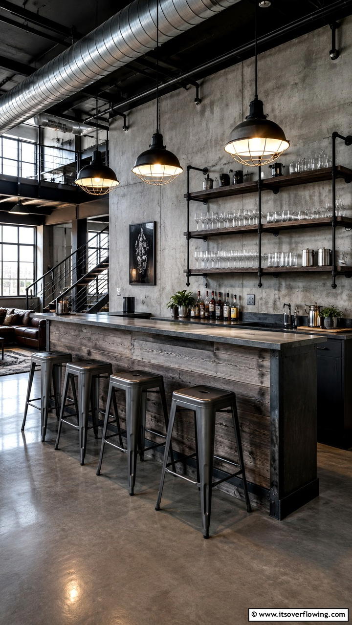 Minimalist Industrial Bar - 30 Budget-Friendly Home Bar Ideas for Entertaining