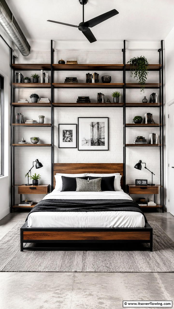 Minimalist Industrial Fusion - 30 Bedroom Shelving Ideas for Storage and Display