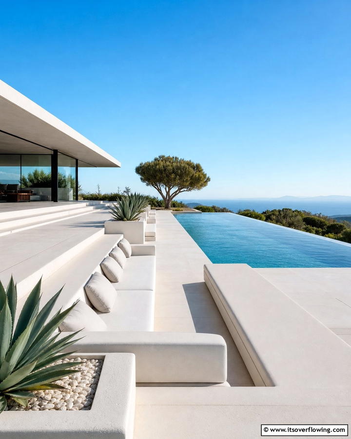 Minimalist Integrated Seating Deck - 21 Pool Deck Layouts for Safe & Stylish Swimming Areas