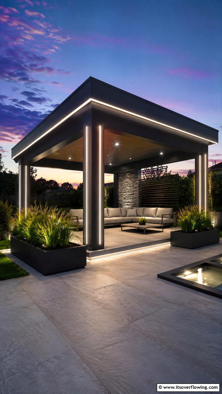 Minimalist LED Accents - 30 Gazebo Lighting Ideas- Ambient Outdoor Illumination