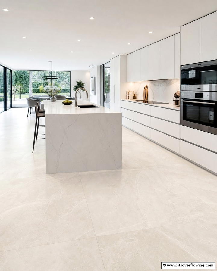 Minimalist Large Format Style - 21 Kitchen Floor Tile Ideas- Durable & Stylish Options