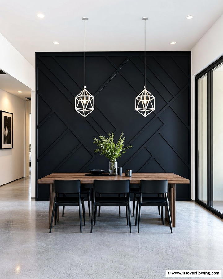 Minimalist Lighting Focus - 20 Black Accent Wall Dining Room Ideas for a Bold Look