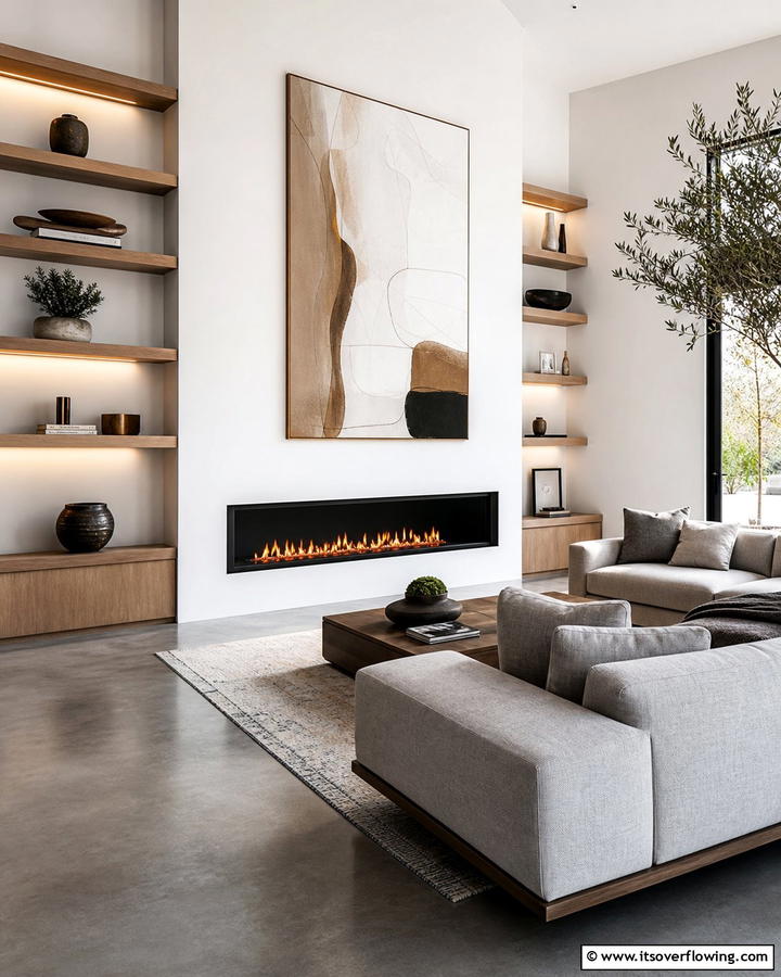 Minimalist Linear Fireplace - 21 Modern Fireplace Ideas for Cozy Contemporary Living Rooms