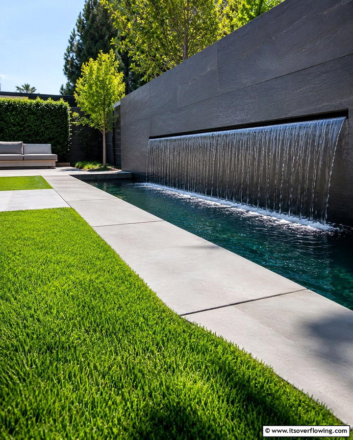 Minimalist Linear Waterfall - 25 Small Pool Waterfall Ideas for Your Backyard
