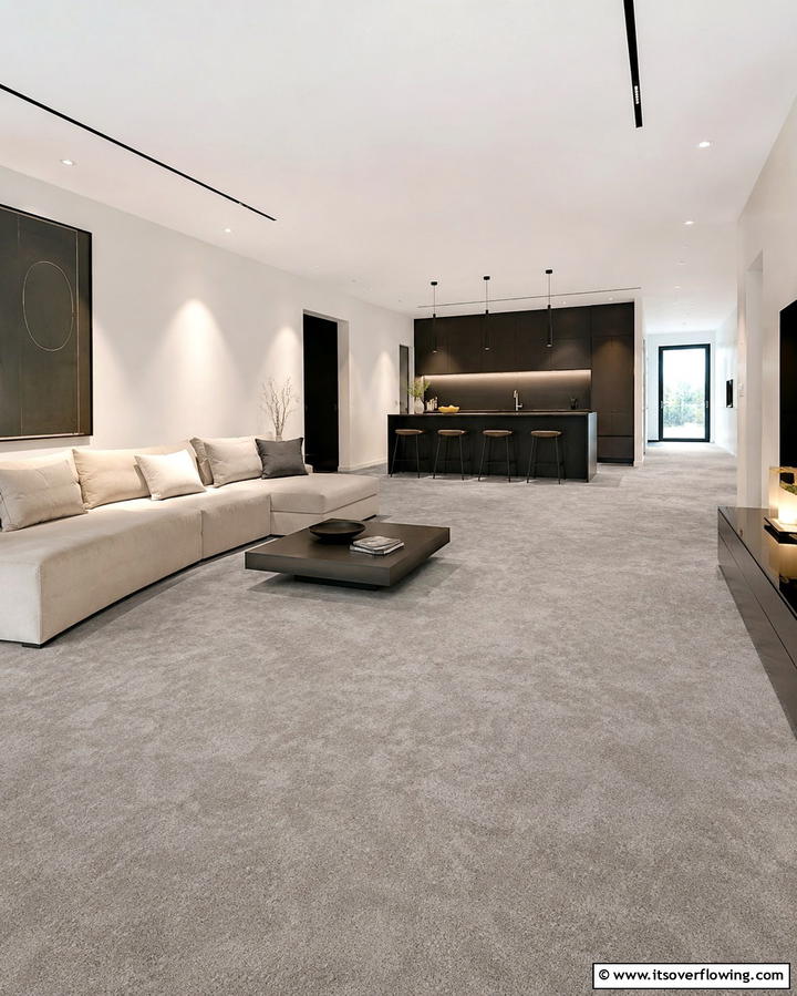 Minimalist Living Room with Grey Carpet - 30 Grey Carpet Living Room Ideas for Cozy Neutral Spaces