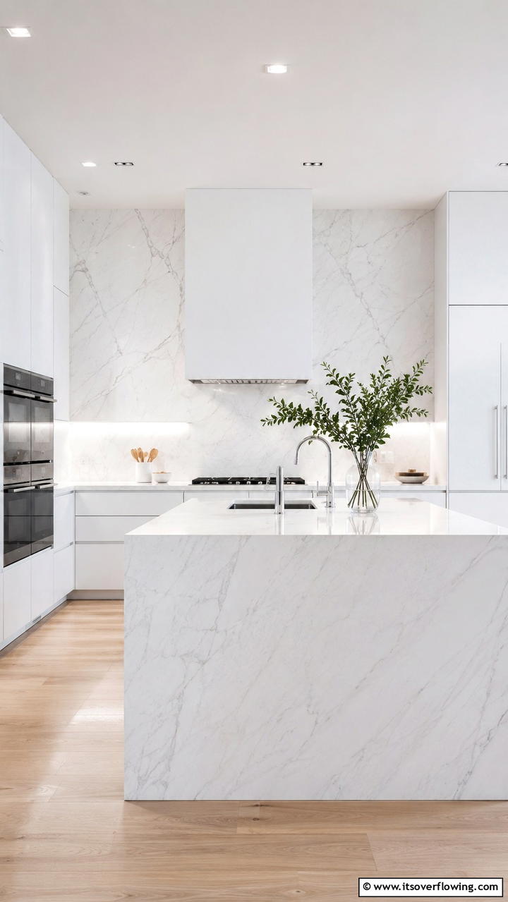 Minimalist Marble Accents - 21 Modern White Kitchen Backsplash Ideas for Style