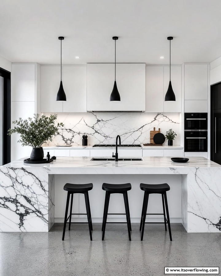 Minimalist Marble Magic - 21 Striking Black & White Kitchen Ideas for Bold Spaces
