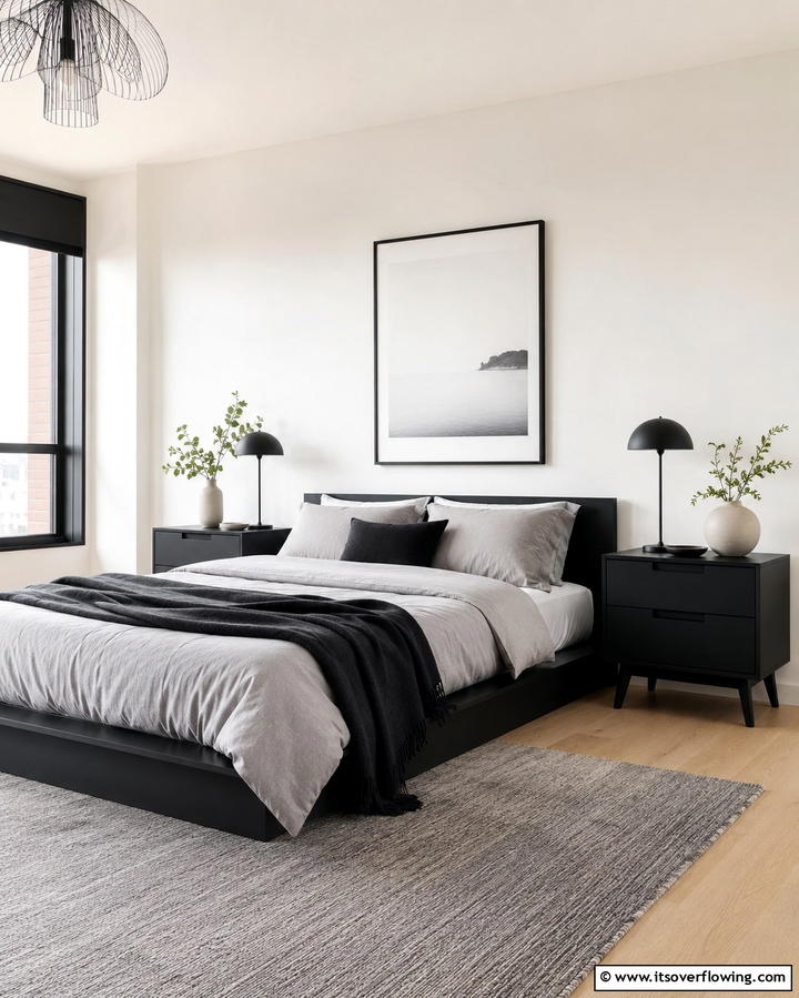 Minimalist Matte Black Nightstands - 25 Matte Black Bedroom Ideas for a Sleek and Modern Look