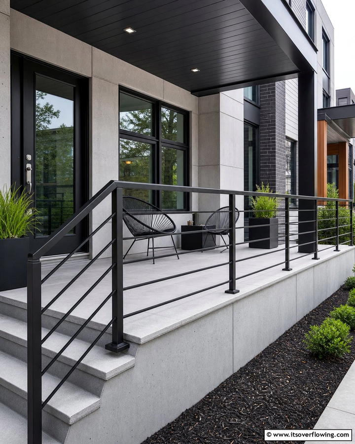 Minimalist Metal Frames - 21 Porch Railing Designs to Elevate Your Home’s Curb Appeal