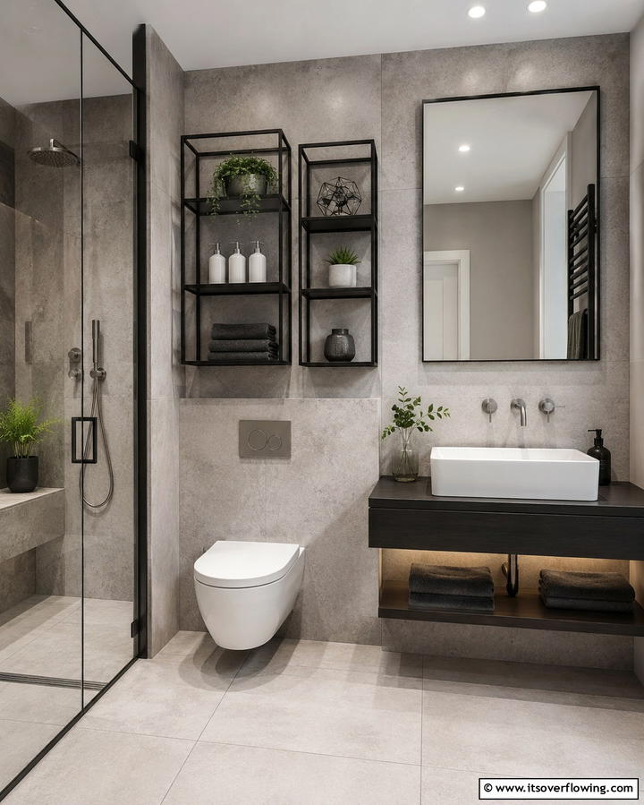 Minimalist Metal Shelving - 30 Small Bathroom Shelving Ideas for Smart Storage