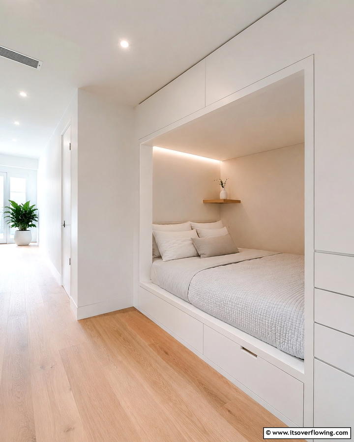 Minimalist Modern Bed Nook - 25 Cozy Bed Nook Ideas for a Perfect Reading Spot