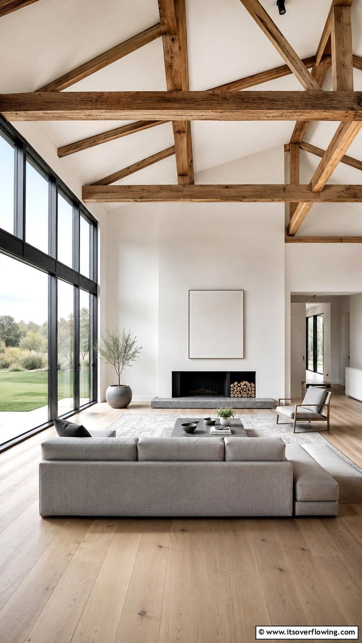 Minimalist Modern Look - 30 Exposed Beam Living Room Ideas for Rustic Charm