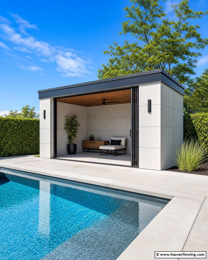 Minimalist Modern Touch - 20 Pool Shed Ideas to Enhance Your Backyard Oasis
