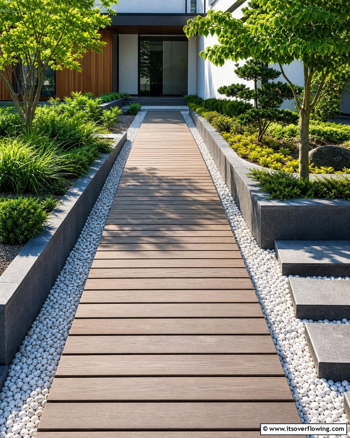 Minimalist Modern Walkway - 30 Wooden Walkway Ideas for Gardens and Outdoor Paths