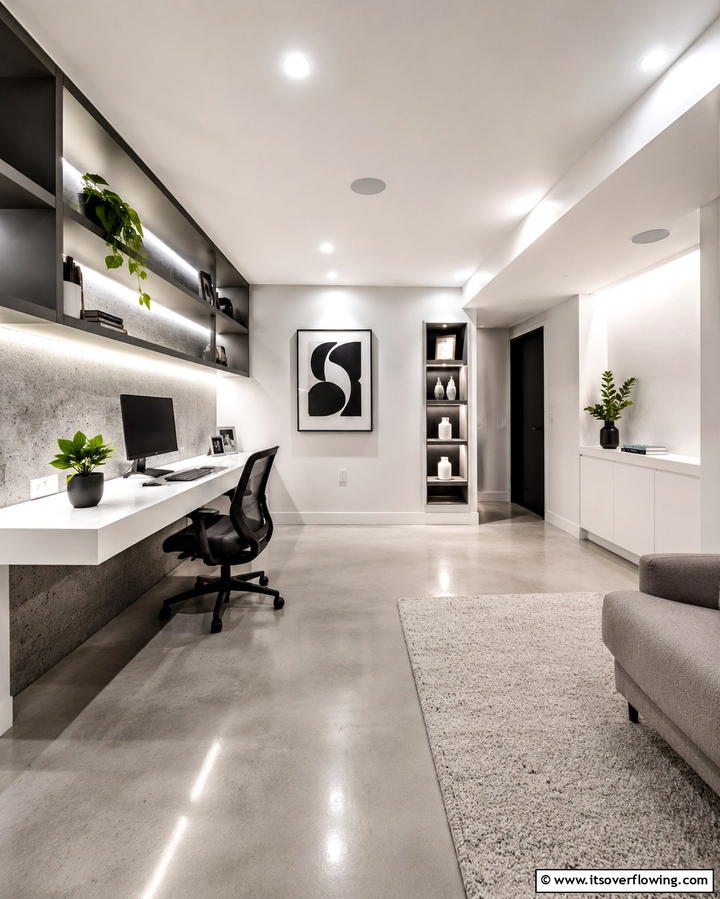 Minimalist Modern Workspace - 30 Basement Office Ideas for Productive Below-Ground Workspaces