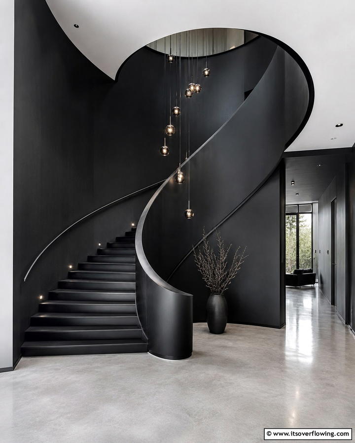Minimalist Monochrome - 30 Elegant Curved Staircase Designs to Elevate Your Home’s Style