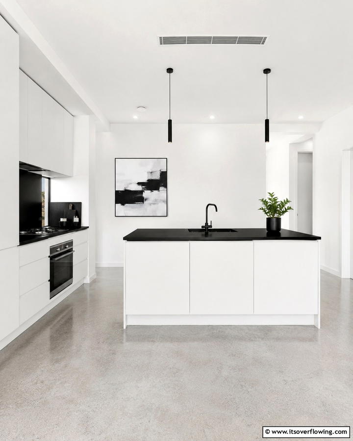 Minimalist Monochrome Charm - 25 Kitchen With White Cabinets and Black Countertops Ideas