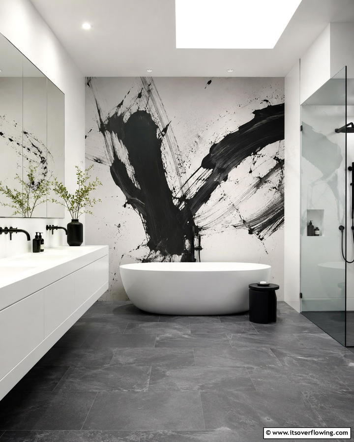 Minimalist Monochrome Design - 30 Bathroom Mural Ideas for Bold and Artistic Wall Designs