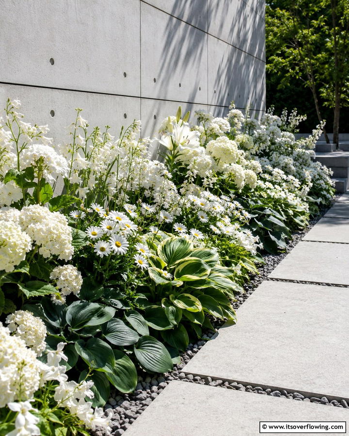 Minimalist Monochrome Flower Bed - 30 Front Yard Flower Bed Ideas for Curb Appeal Boost