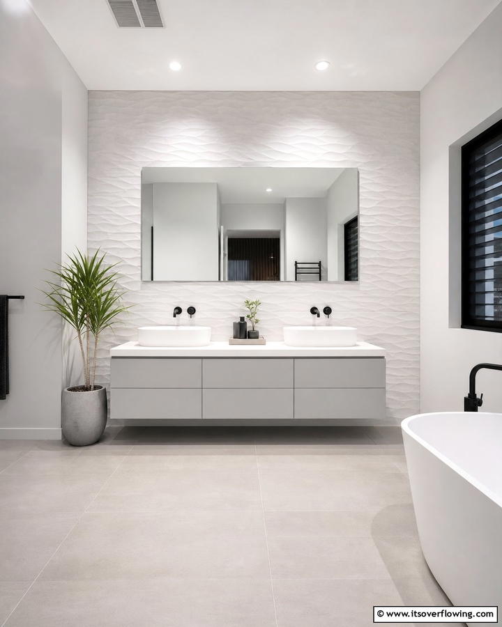 Minimalist Monochrome Magic - 21 Bathroom Accent Wall Ideas for Bold & Textured Designs