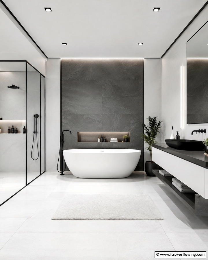 Minimalist Monochrome Motif - 30 Stunning Bathroom Wall Ideas to Elevate Your Space