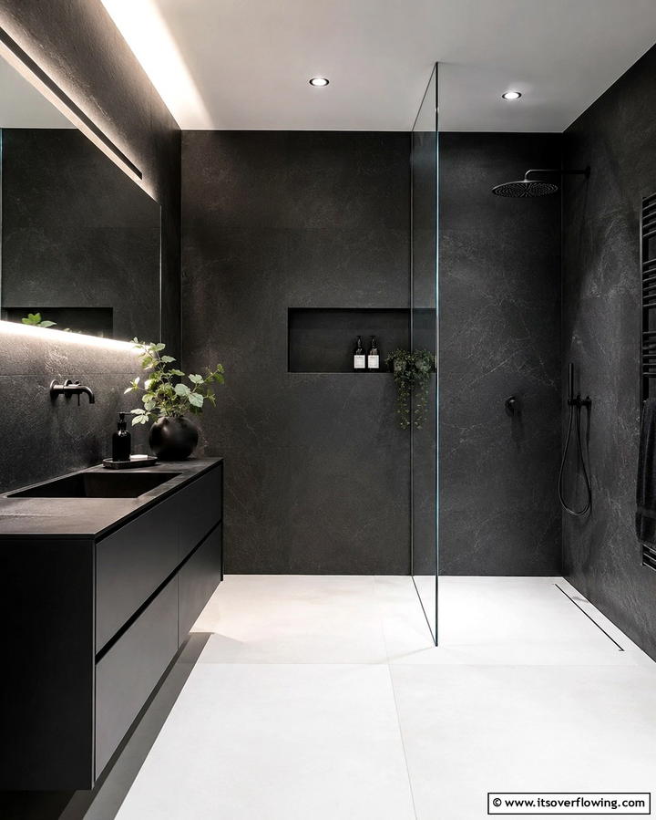Minimalist Monochrome Shower - 30 Space-Efficient Corner Shower Ideas for Modern Bathrooms