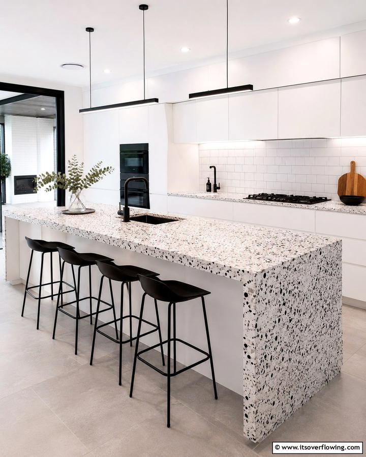 Minimalist Monochrome Terrazzo Designs - 20 Terrazzo Kitchen Countertops for a Unique Look