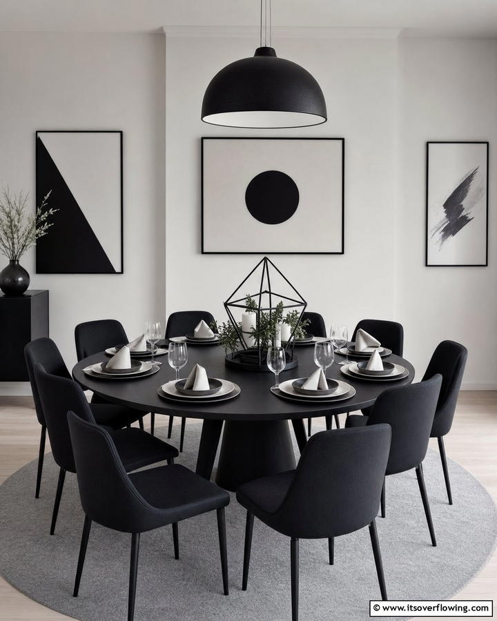 Minimalist Monochrome Theme - 20 Round Table Decor Ideas for Stylish Dining Spaces