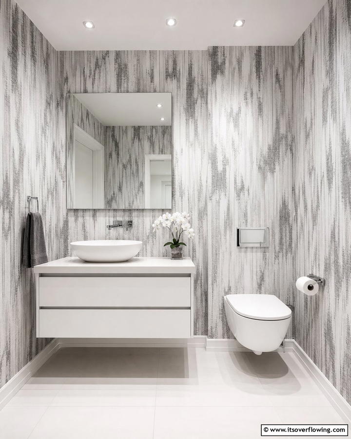 Minimalist Monochrome - 21 Bathroom Wallpaper Ideas to Add Bold Patterns or Subtle Texture