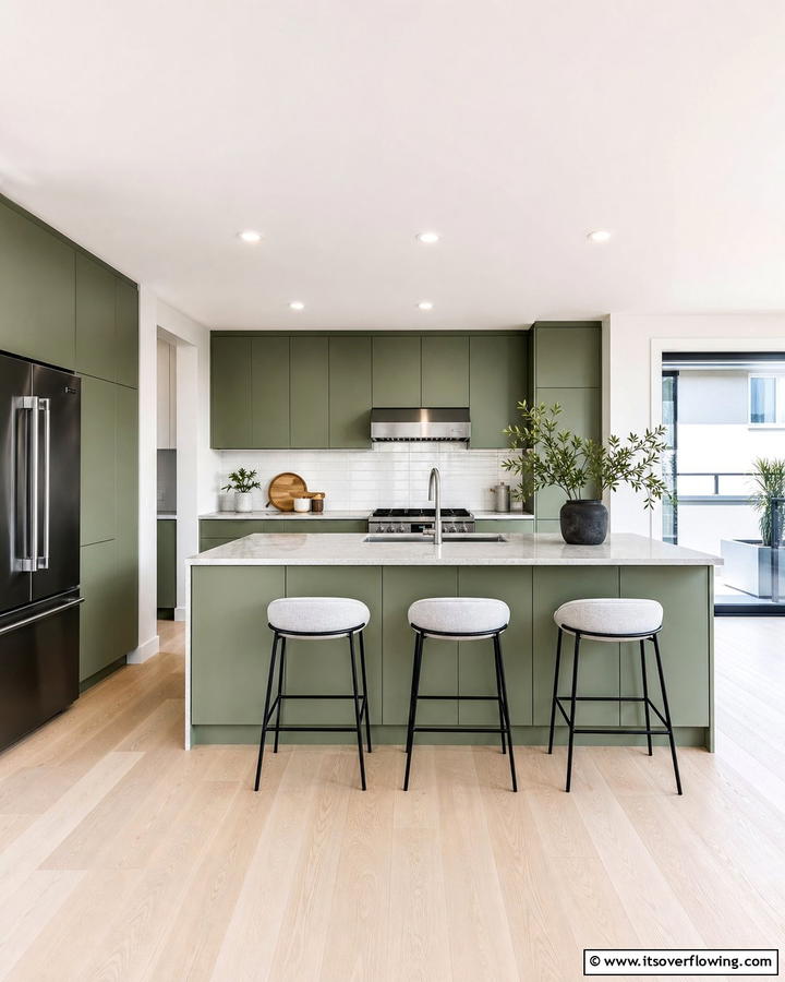 Minimalist Moss Green Cabinets - 21 Green Kitchen Cabinet Ideas for a Vibrant Culinary Space