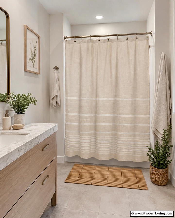 Minimalist Neutrals for Subtle Sophistication - 25 Shower Curtain Ideas to Refresh Your Bathroom