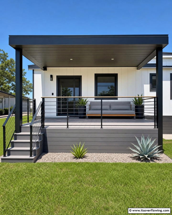 Minimalist Porch with Clean Lines - 20 Mobile Home Porch Ideas to Boost Curb Appeal