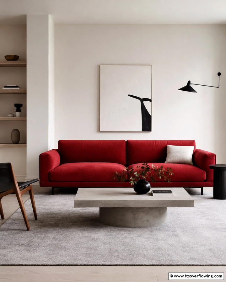 Minimalist Red Couch Setup - 25 Red Couch Living Room Ideas to Make a Statement