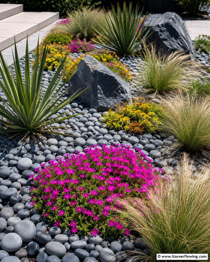 Minimalist Rock Garden with Flowers - 25 Front Yard Texas Flower Bed Ideas for a Stunning Look