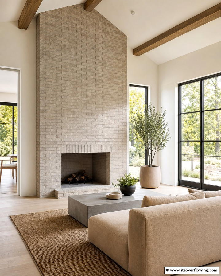 Minimalist Rustic Brick Fireplace - 25 Rustic Living Room Ideas with a Brick Fireplace